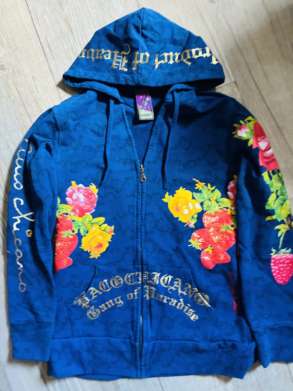 Ed Hardy Blue Hooded Floral Zip Jacket